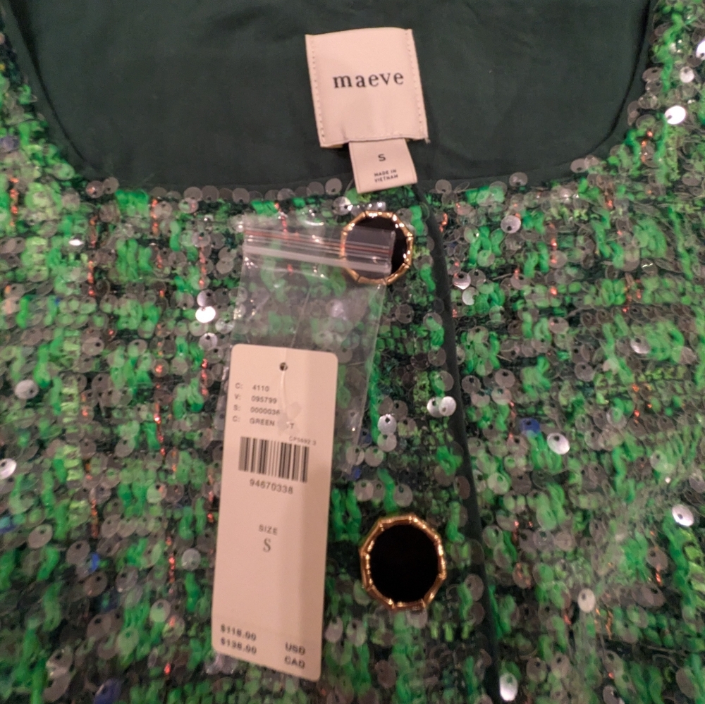 Anthropologie Maeve Green Sequin Tweed Two-Piece Skirt Set - Picture 5 of 9